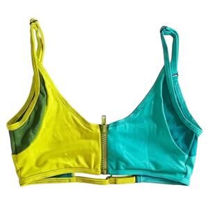Chromat Green Color Block Zip Triangle Bikini Top, L